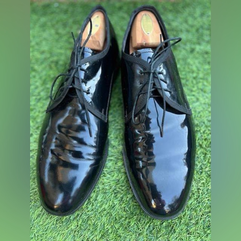 PRONTO-UOMO Men's Shoes Formal Dress Shiny Black Oxford Patent Leather Size 13W